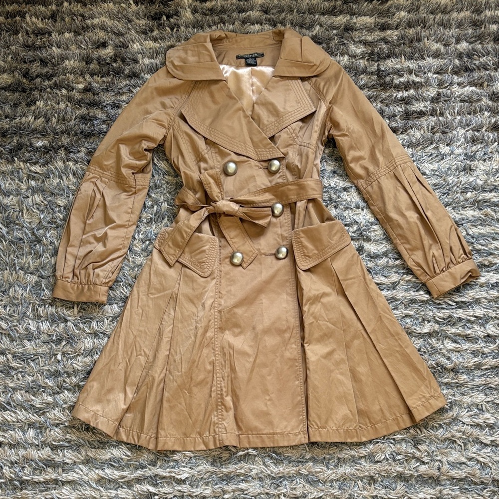 Vertigo Paris Camel Double-Breasted Trench Coat with Belt, Size XS